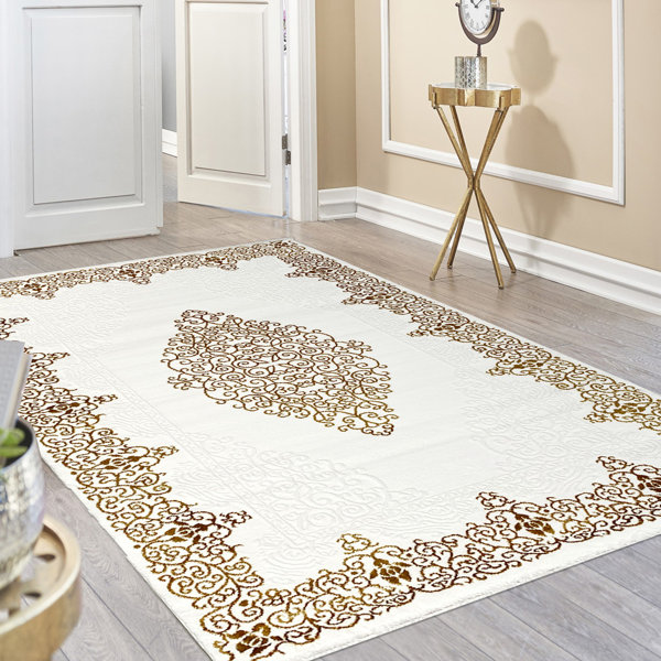 ClassicLiving Valeria Flatweave Gold/White Rug & Reviews Wayfair.co.uk